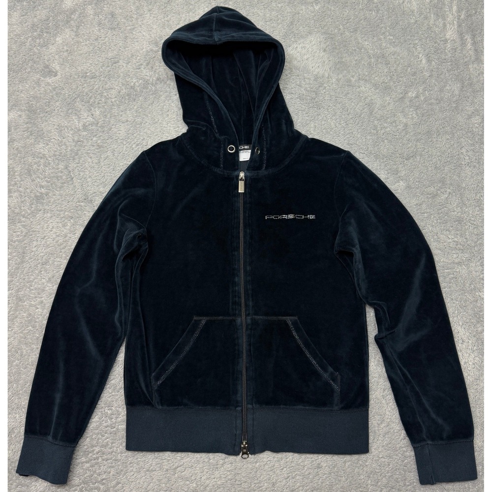 Porsche Designs Driver Selection Hoodie Womens S Navy Blue Velour Rhinestone Zip